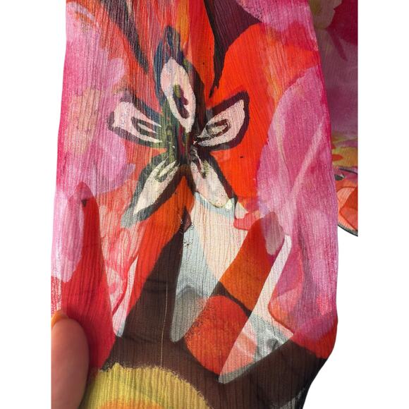 Chico's Skirt Pink Floral Bouquet Whimsical Y2K Fairy Semi Sheer Silk Medium - Picture 4 of 11